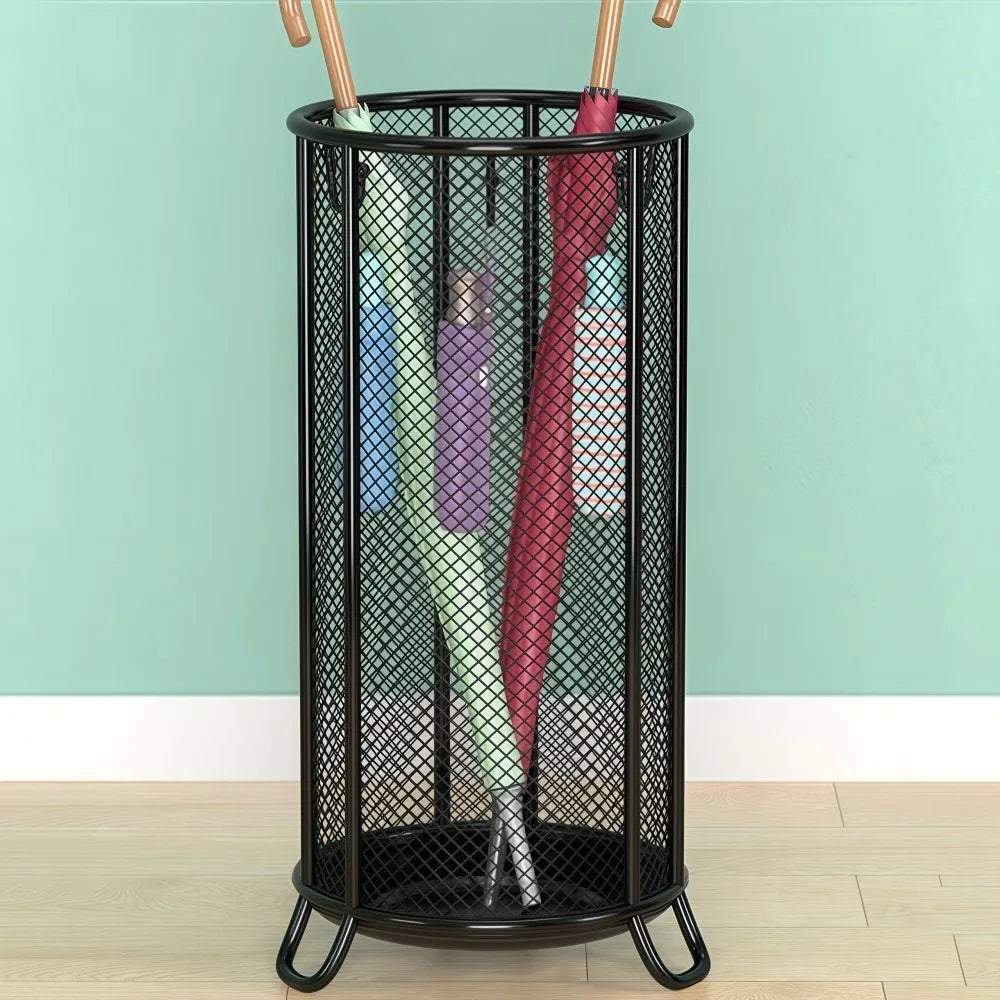 Metal Umbrella Stand with Drainage – Cylindrical Storage Rack Umbrella Stand HIP Black Large