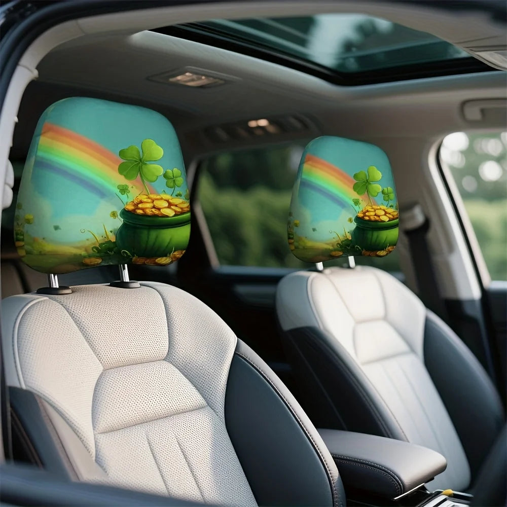 2-Pack Lucky Clover Rainbow Car Headrest Covers | Seat Protectors Car Headrest Covers HIP