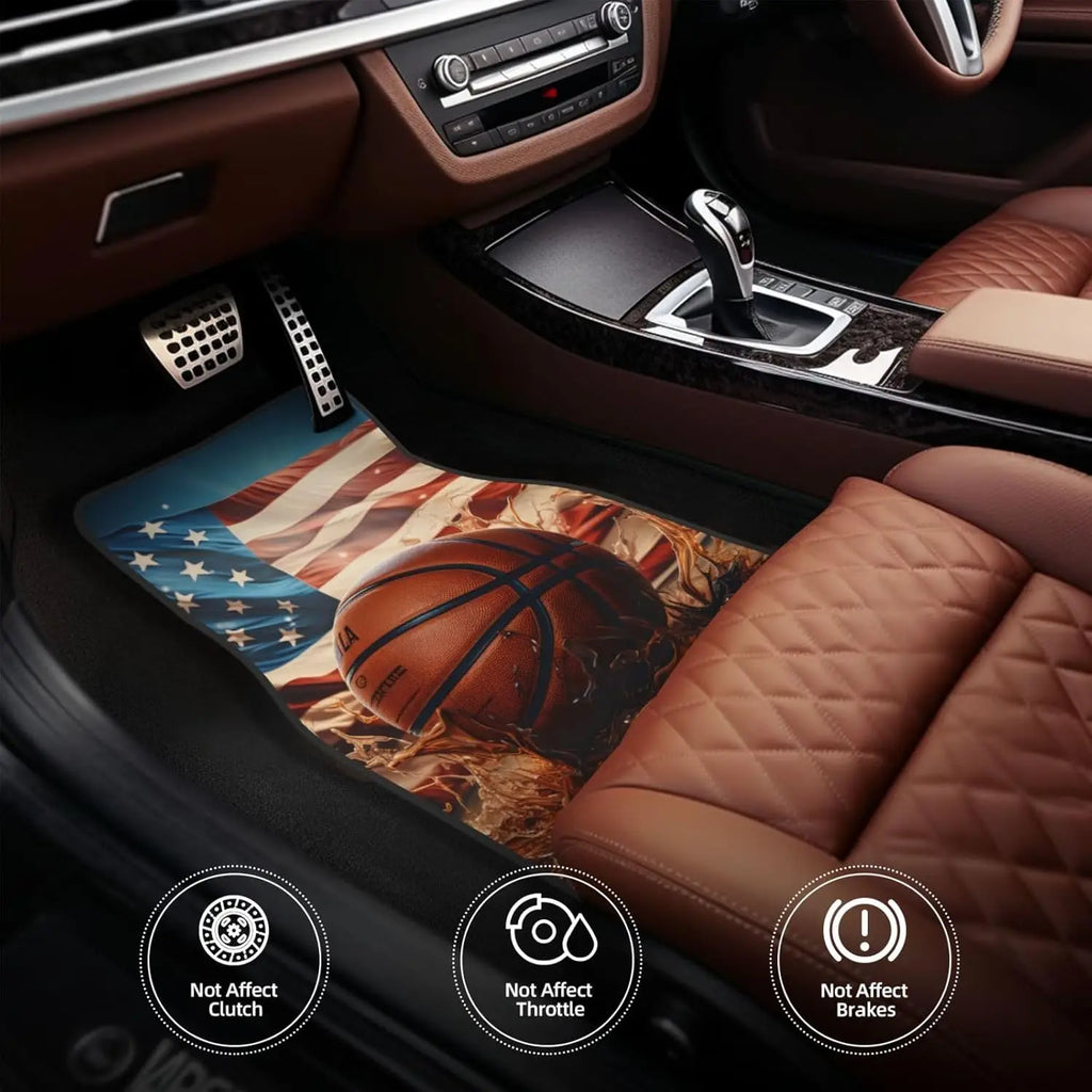 Basketball USA Flag Car Floor Mats – 4-Piece Non-Slip Set Car Floor Mats HIP