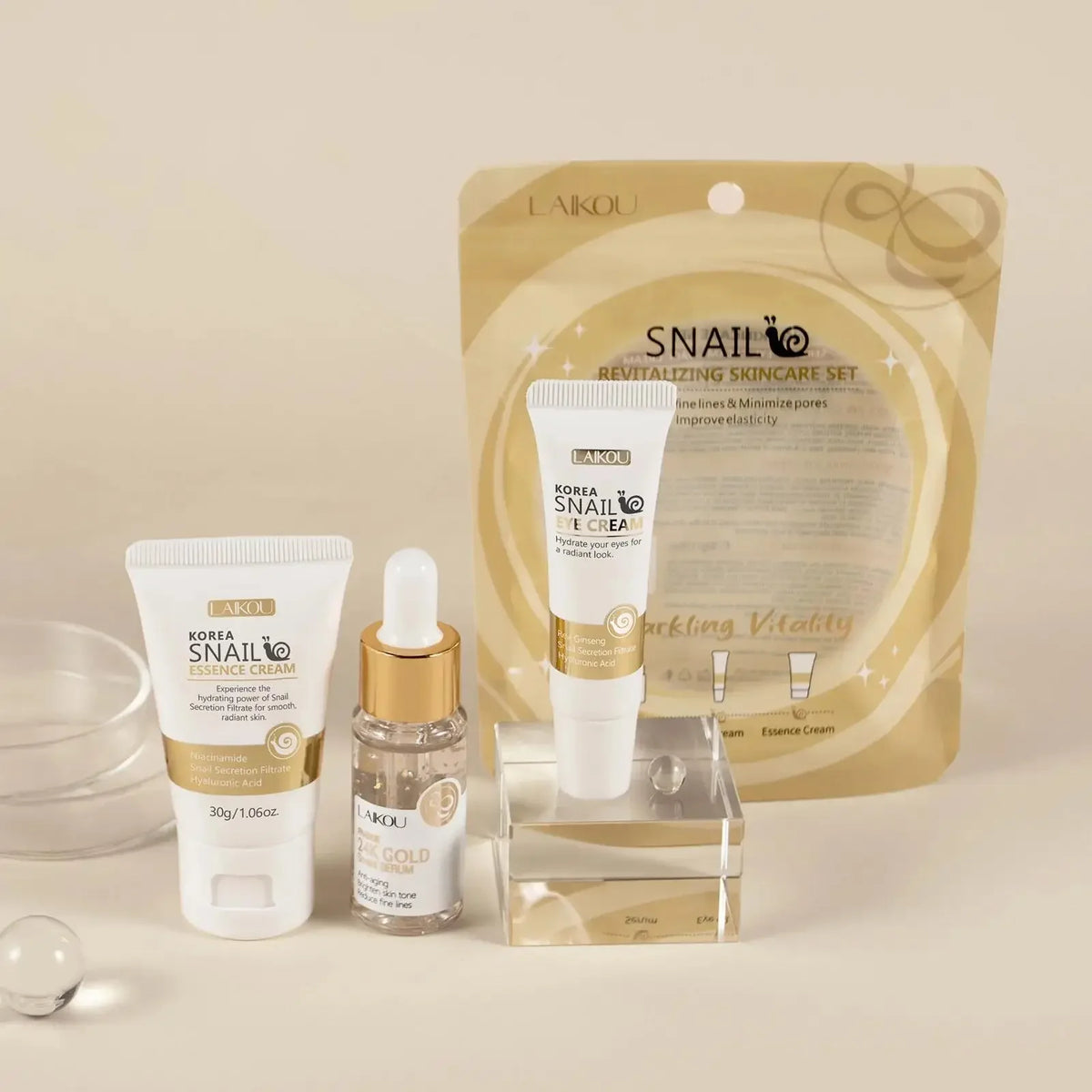 LAIKOU 24K Gold Snail Serum Eye Cream & Essence Set Skincare Serum Set HIP