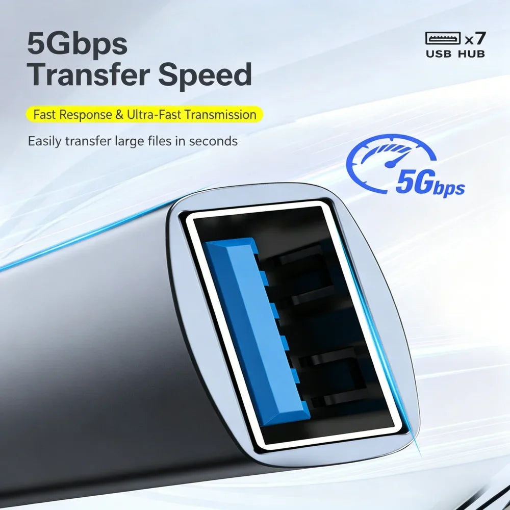 KEBIDUMEI 7-Port USB 3.0 Hub 5Gbps OTG Adapter for Laptop USB Hub HIP