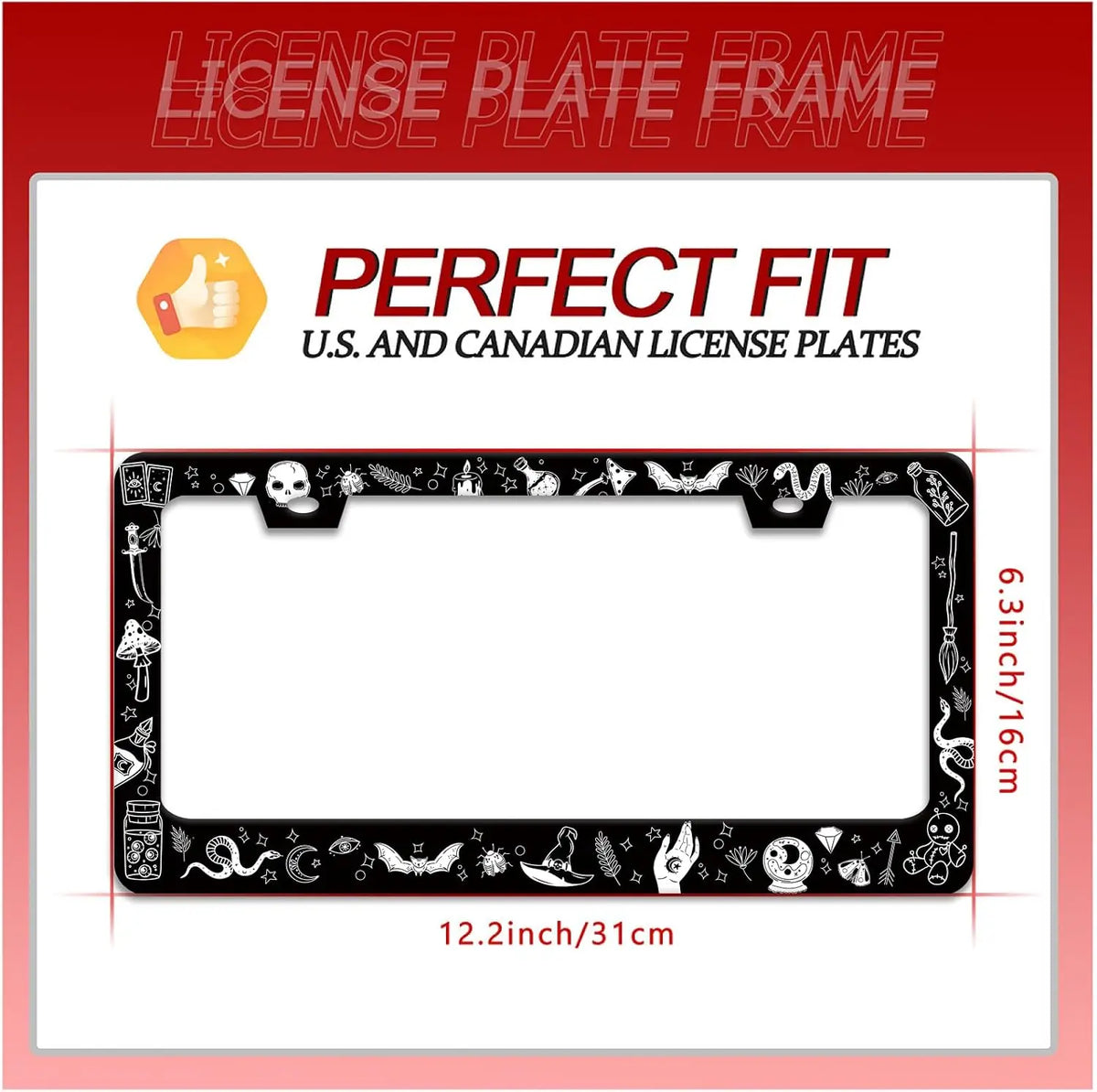 Witch Gothic License Plate Frame – Stainless Steel Car Decor License Plate Frame HIP