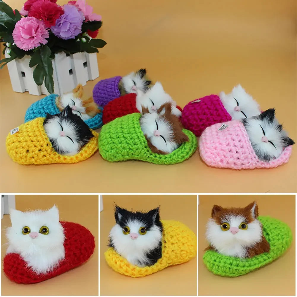 Lovely Simulation Animal Doll Plush Sleeping Cats Toy with Sound Kids Ornament Decoration Birthday Gift For Children HIP