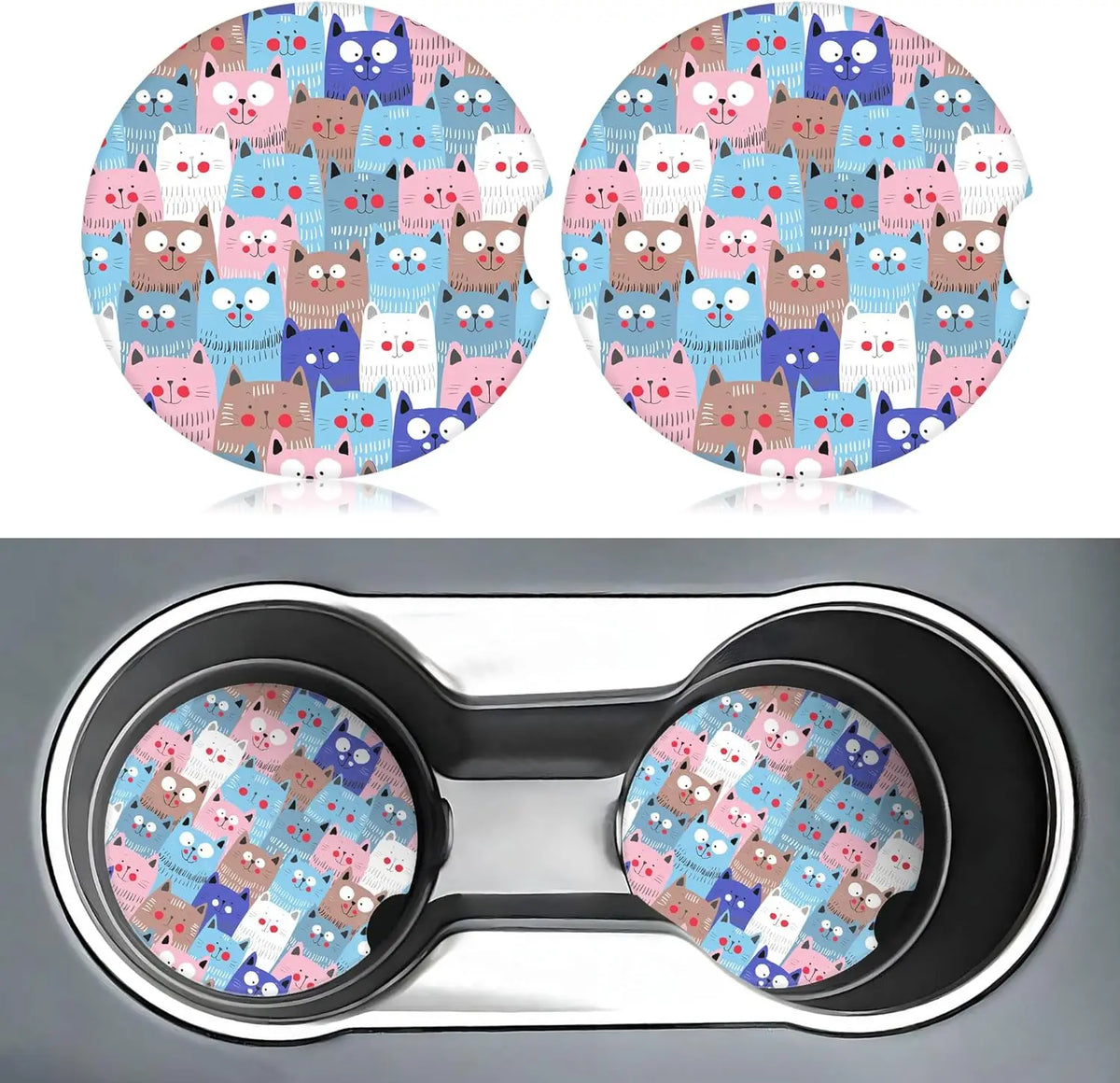 Colorful Cats Ceramic Car Cup Holder Coasters – 2 Pack Car Cup Coasters HIP