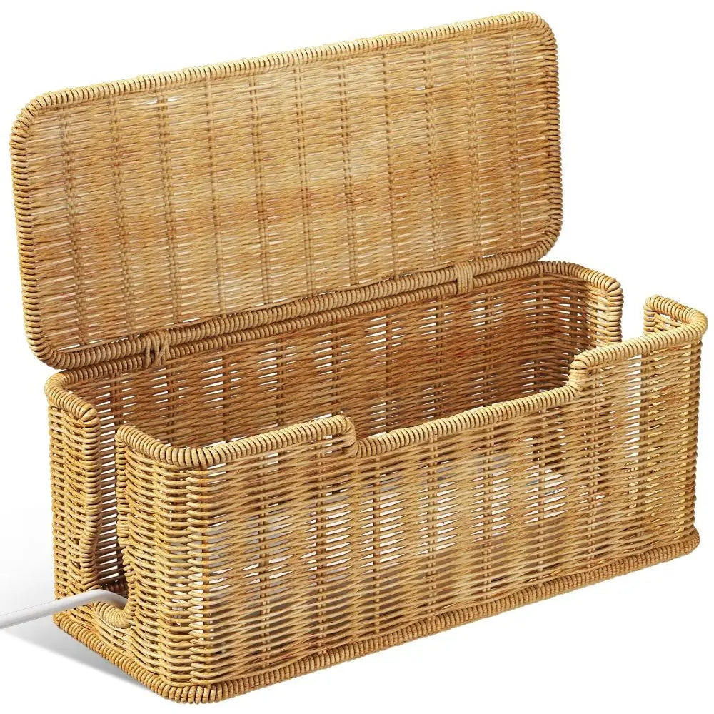Rattan Cable Management Box with Lid – Cord Organizer Cable Management Box HIP