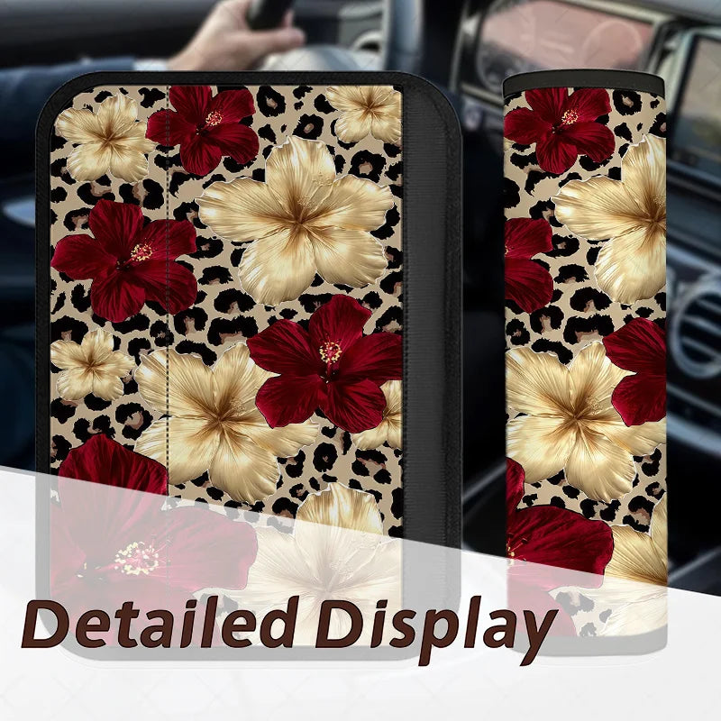 2-Pack Hibiscus Leopard Print Car Seat Belt Covers | HIP Seat Belt Cover HIP
