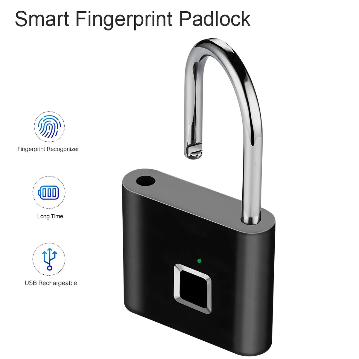 Fingerprint Smart Padlock – Keyless USB Rechargeable Zinc Alloy Smart Padlock HIP