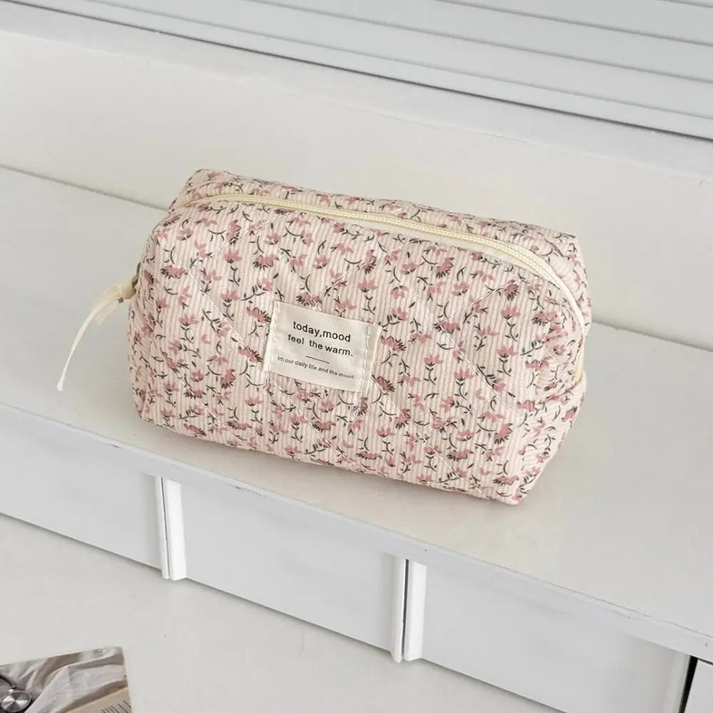 Corduroy Floral Makeup Bag – Large Capacity Cosmetic Pouch Cosmetic Makeup Bag HIP