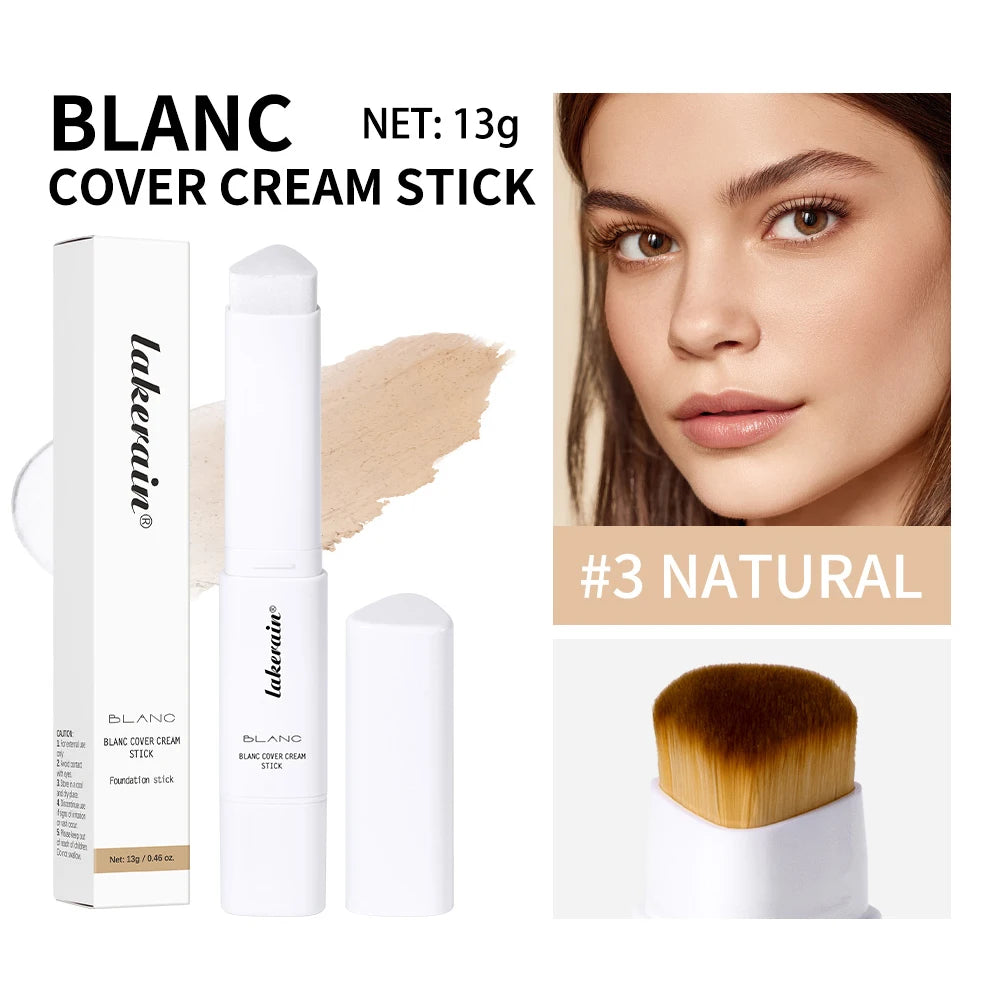 Color Changing Foundation Stick Korean Cover Cream Stick High Coverage Waterproof Dual-Ended with Brush Base Makeup HIP 3natural