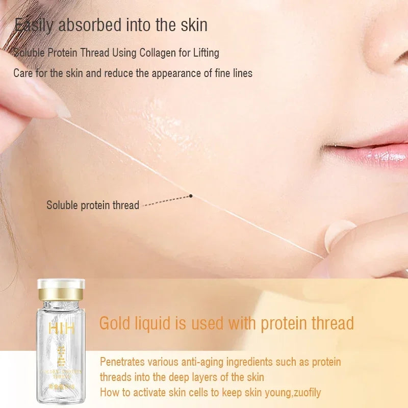 24K Gold Face Serum Active Collagen Silk Thread Facial Essence Anti-Aging Smoothing Firming Moisturizing Hyaluronic Skin Care HIP