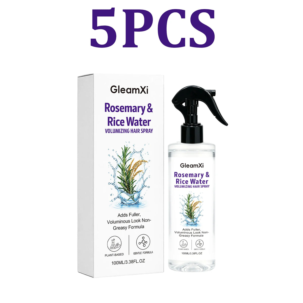 Rosemary Rice Water Hair Spray – Volumizing Leave-In Mist Leave-In Hair Spray HIP 5PCS