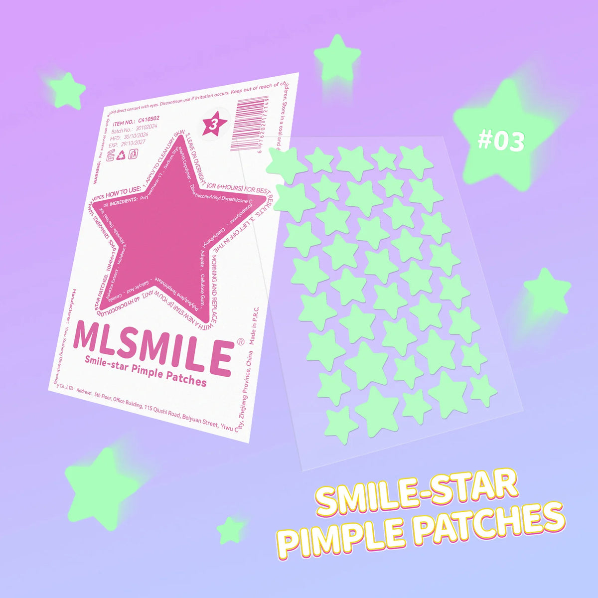 40-Pack Hydrocolloid Star Smile Pimple Patches | MLSMILE Pimple Patches HIP 03