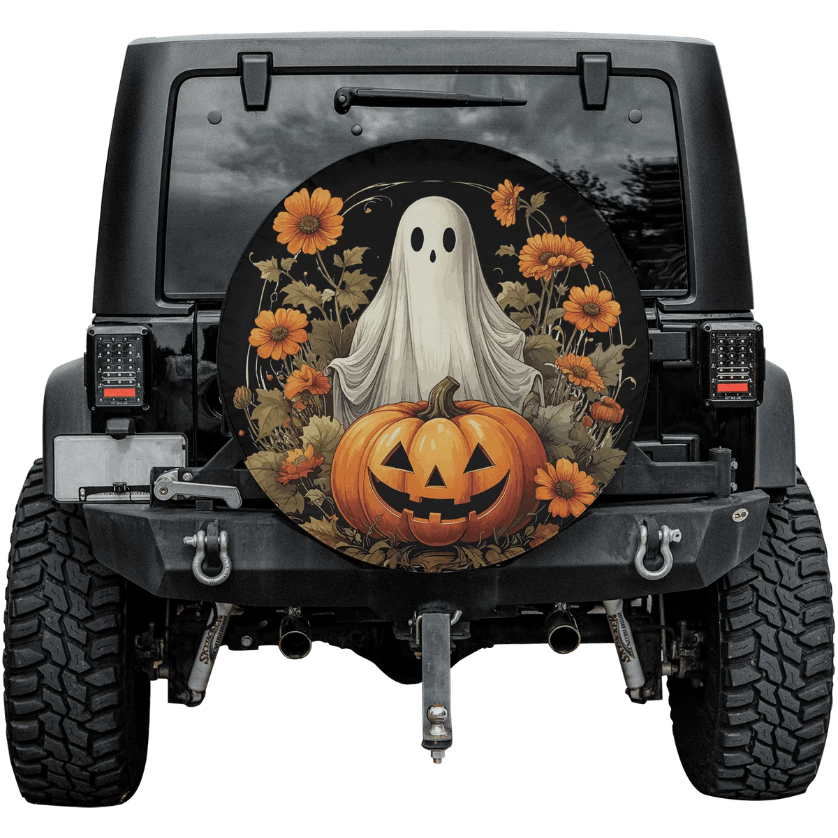 Floral Pumpkin Halloween Spare Tire Cover – No Camera Hole Spare Tire Cover HIP Red 14in