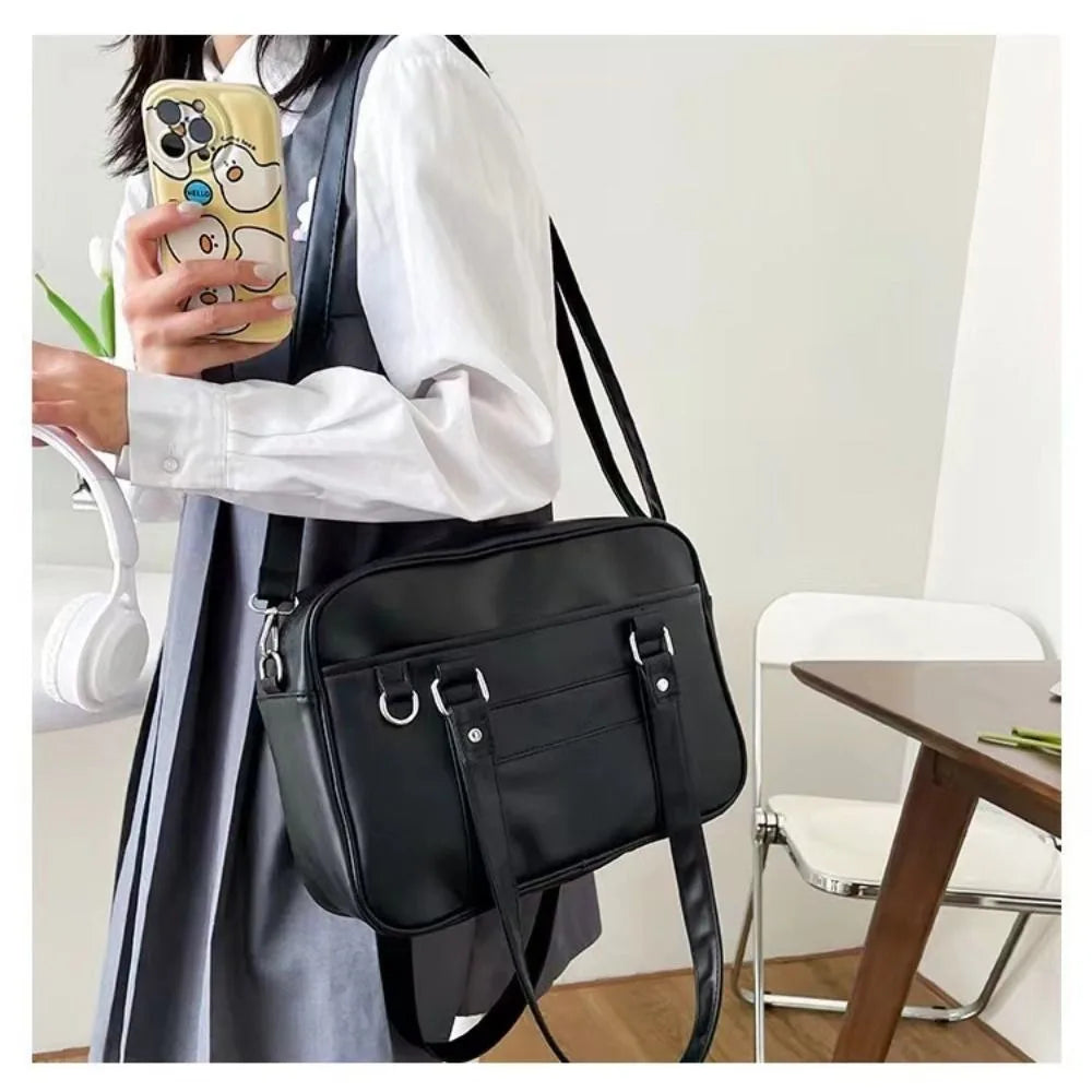 Japanese JK PU Leather Shoulder Crossbody Itabag for Women Shoulder Crossbody Bag HIP Black