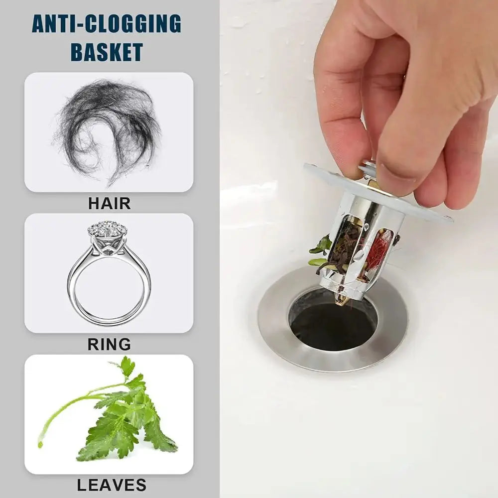 Pop-Up Drain Plug & Hair Catcher – Stainless Steel Sink Strainer Sink Drain Strainer HIP
