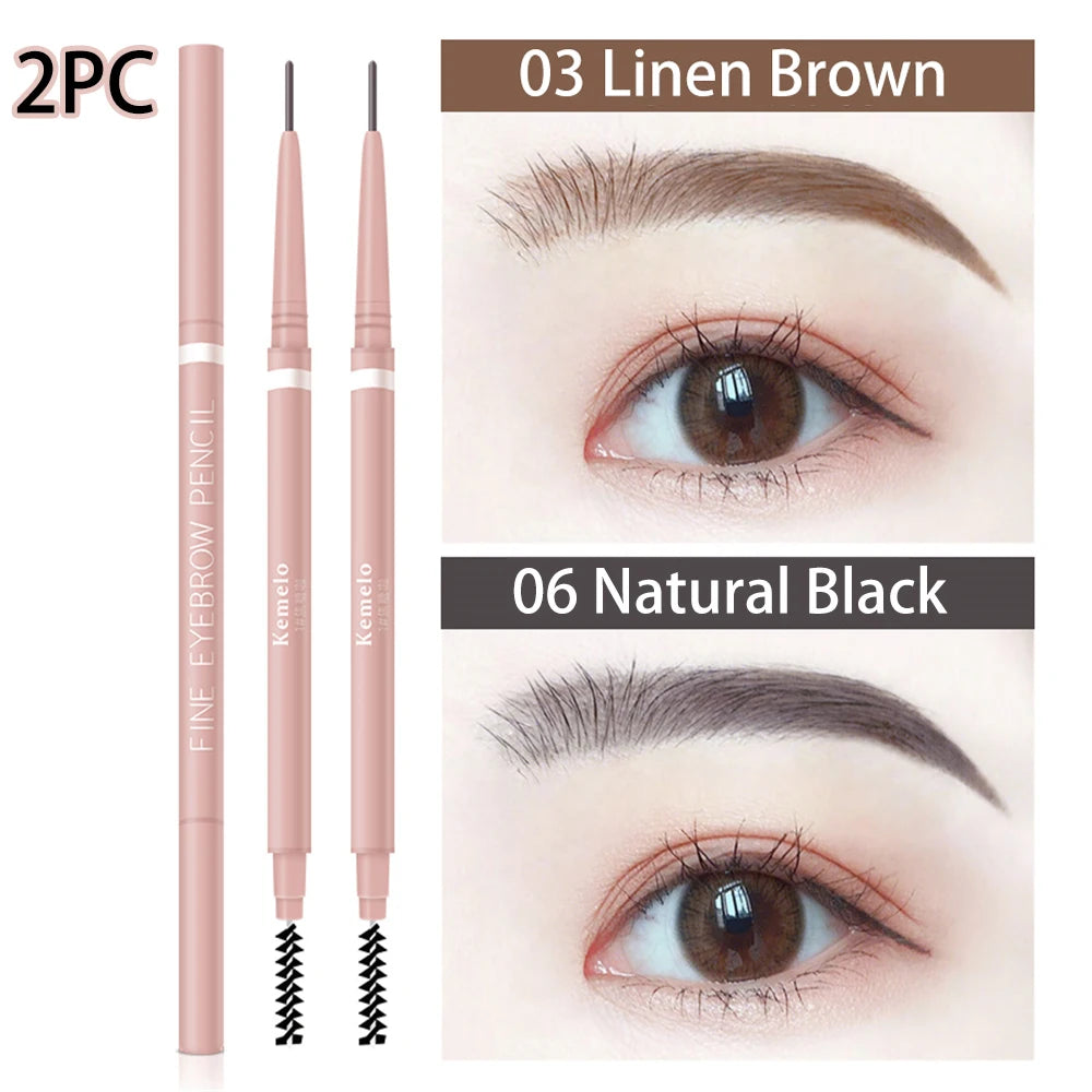 Waterproof Double-Ended Eyebrow Pencil With Brush 1.5mm Ultra Fine Eye Brow Pencil Combined Sweat-proof Lasting Eye Makeup HIP 03 Add 06