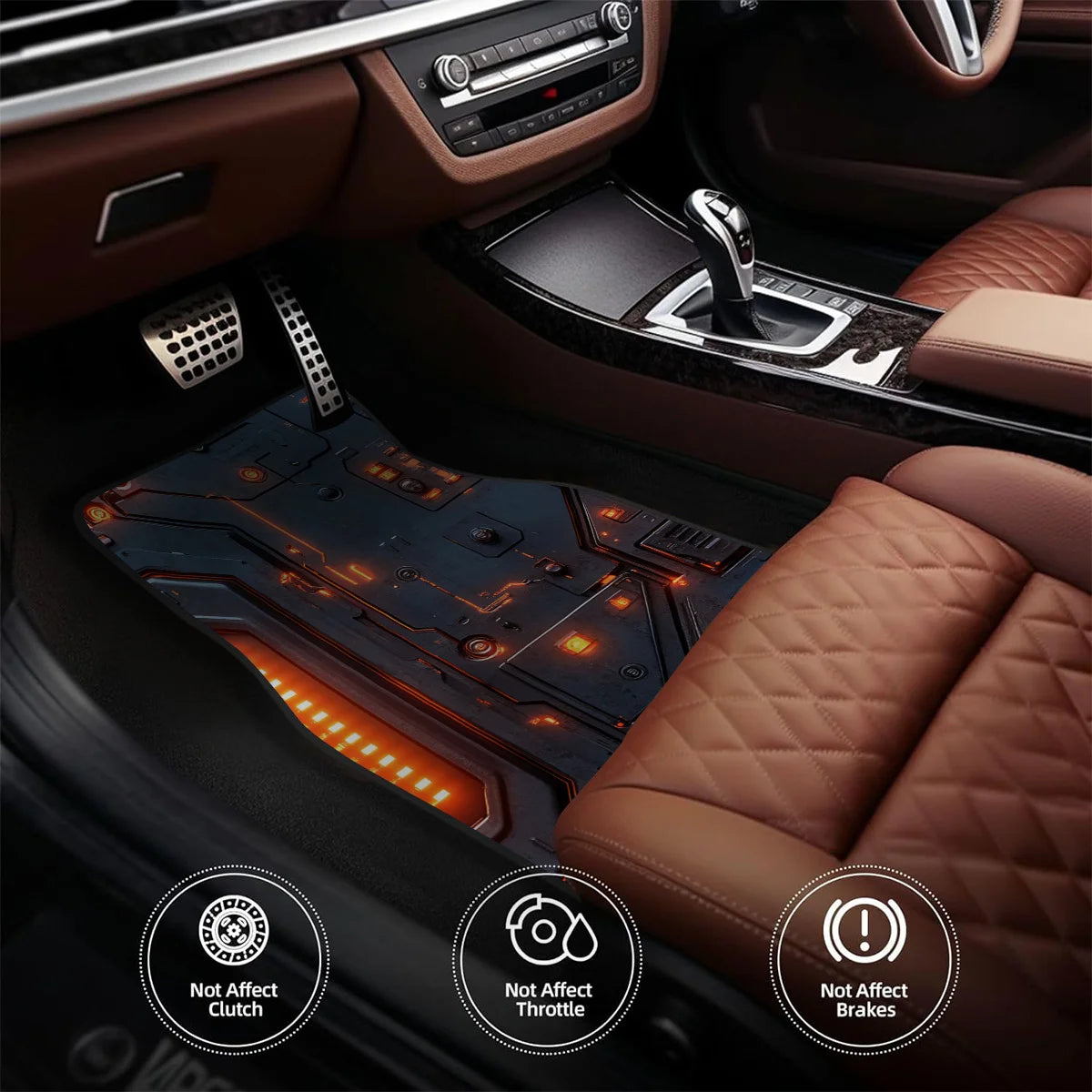4-Pc Non-Slip Car Floor Mats – Orange Circuit Pattern Car Floor Mats HIP
