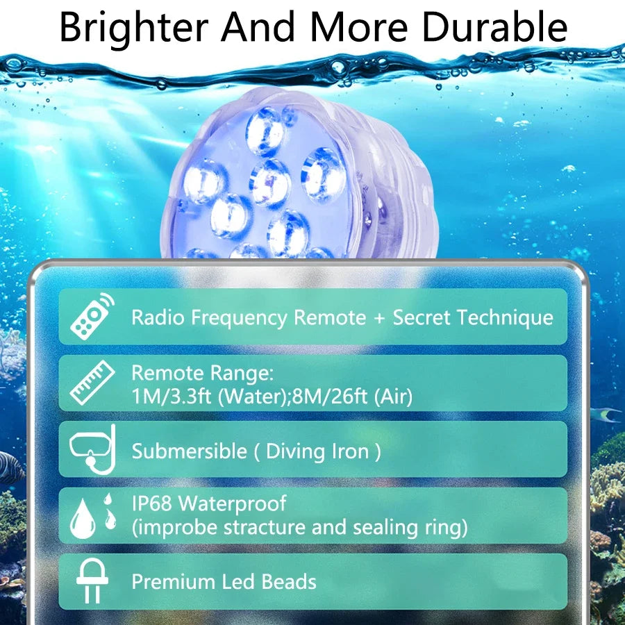 10Led RGB Dive Fish Light LED Underwater Lamp Remote Control Swimming Pool Light Portable Battery Operated For Vase Aquarium HIP