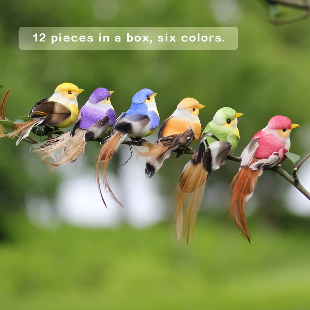 Artificial Foam Bird Ornaments Decorative Feathered Birds for Xmas Tree Festival Decor 6 Colors Artificial Feathered Birds HIP