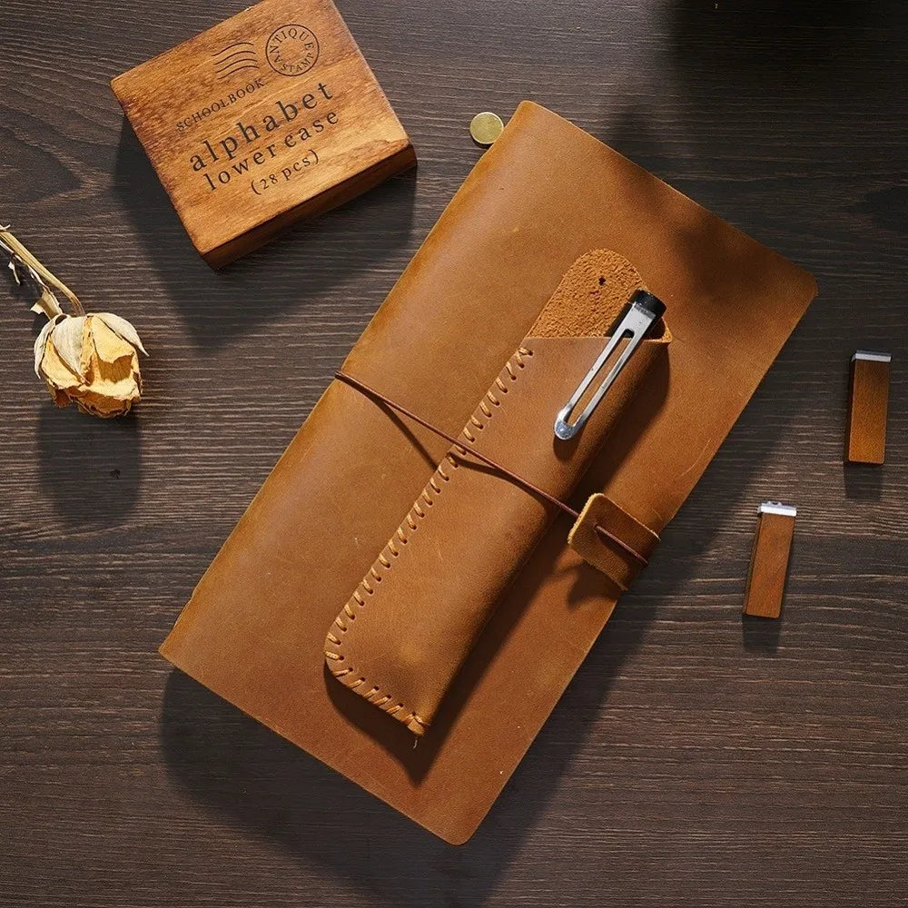 Handmade Genuine Leather Pencil Case – Retro Cowhide Pouch Leather Pencil Case HIP