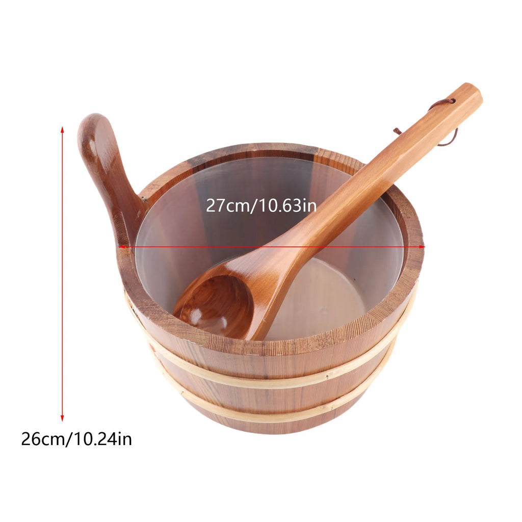 Sauna Bucket Ladle Set Leakage Proof Steam Room Wooden Barrel with Plastic Liner for SPA Swimming Pool 4L Sauna Wooden Barrel HIP