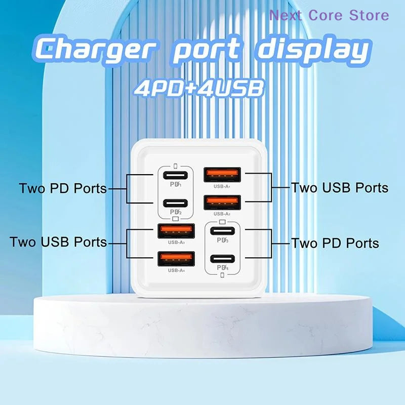 240W GaN 8-Port USB-C Fast Charging Wall Adapter GaN Wall Charger HIP