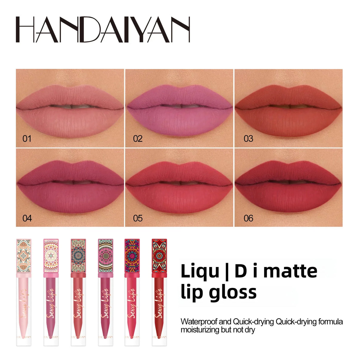 Bohemian Matte Liquid Lipstick 6 Earth Tones | Handaiyan Matte Liquid Lipstick HIP