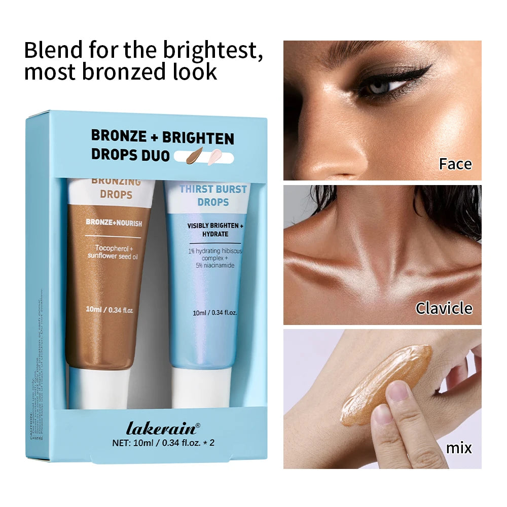 2psc Bronze And Brighten Drops Duo Kit Burst And Bronzing Drops Skincare Set Nourish Visibly Brighten Hydrate Travel Size Bronze HIP 1set