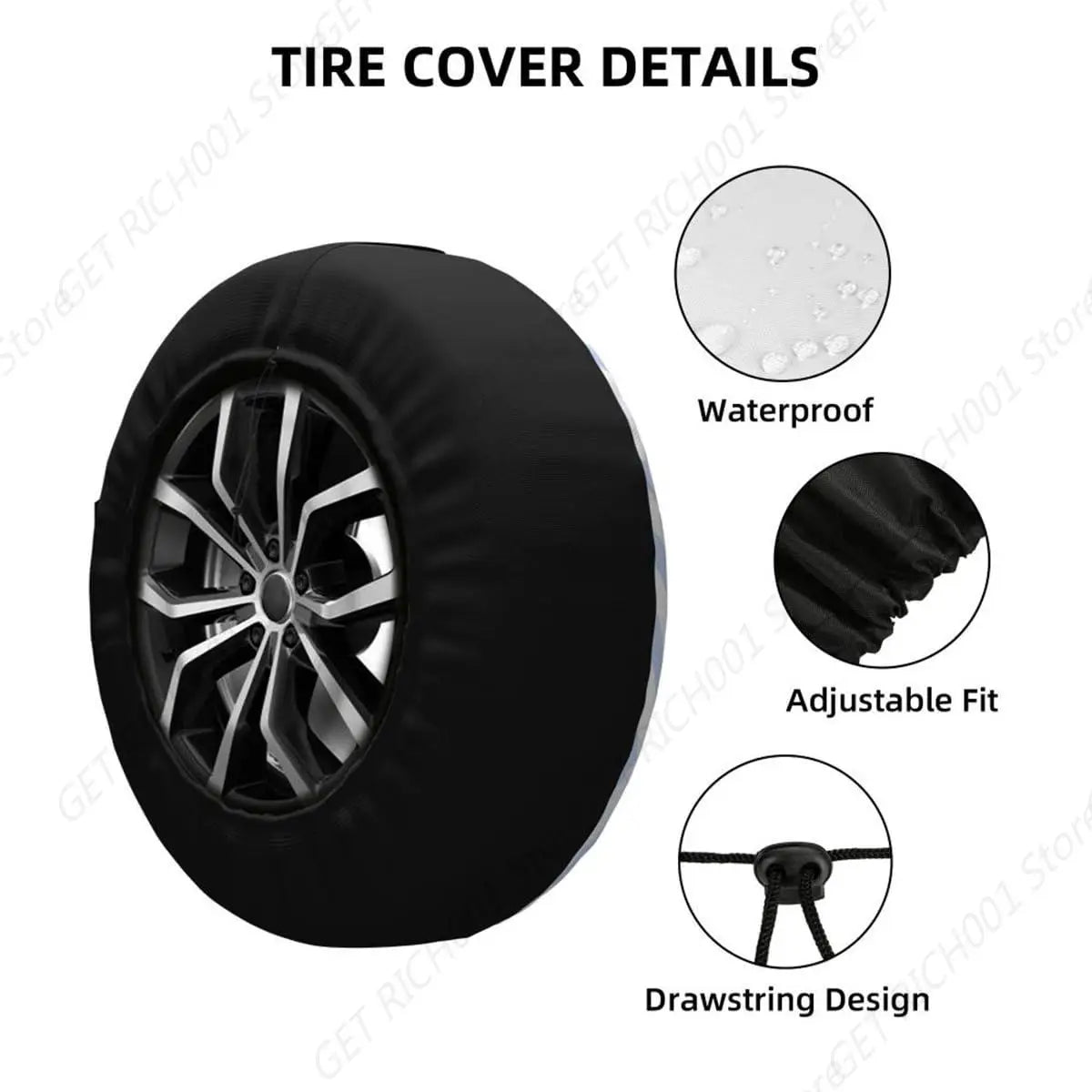 Weatherproof Spare Tire Cover 15" – Universal SUV Truck Camper Spare Tire Cover HIP
