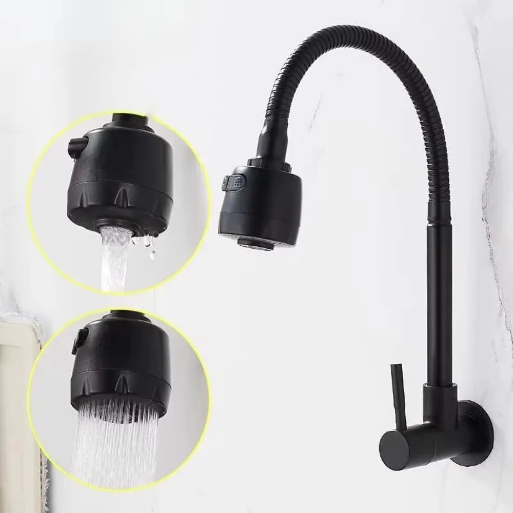 Black Wall-Mounted Single Cold Water Tap – Kitchen & Bath Wall-Mounted Faucet HIP