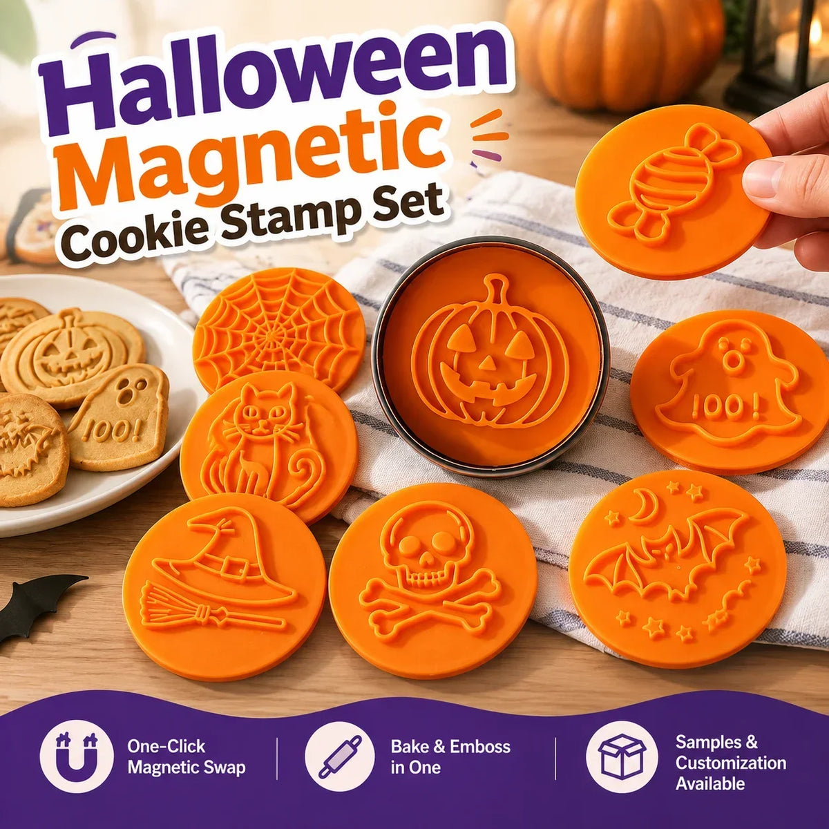 DIY Cookie Pattern Molds Holiday Halloween Party Making Christmas Baking Mold Stainless Steel Magnetic Cookie Embosser Set HIP