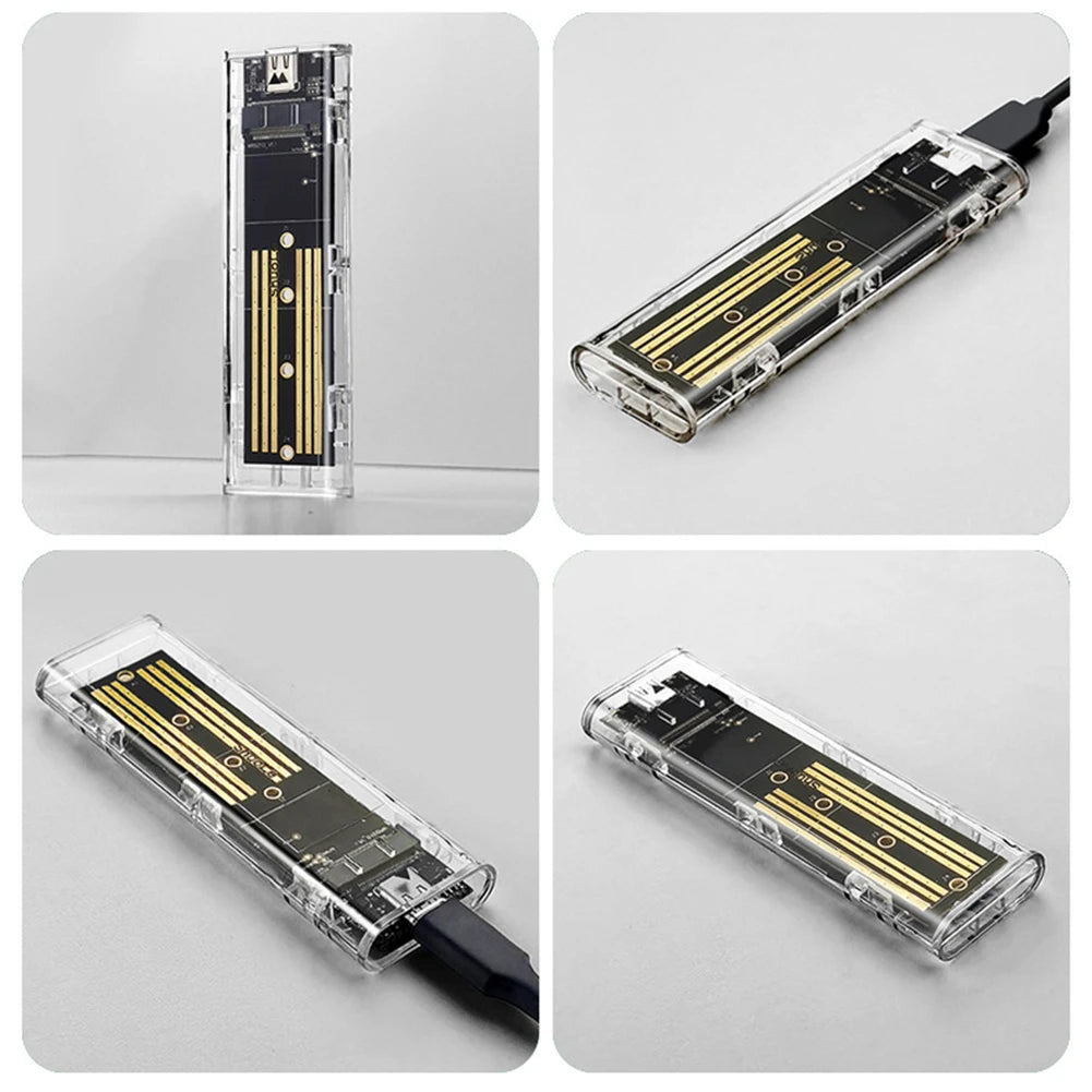 Dual Protocol M.2 SSD Enclosure – USB-C Clear Hard Disk Case SSD Enclosure Case HIP