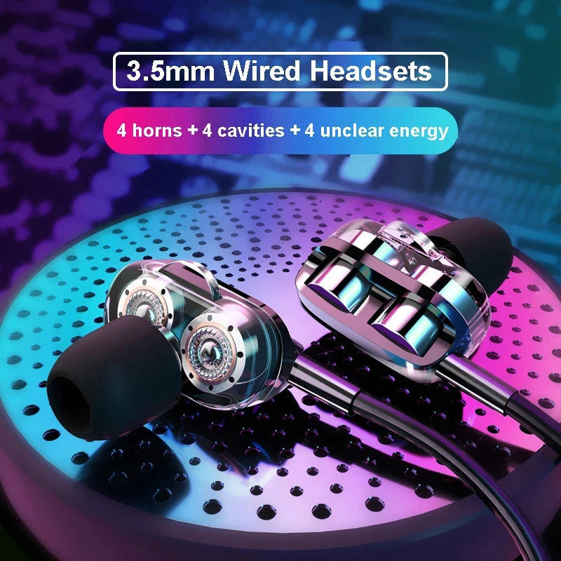 Dual Driver 3.5mm Wired Earphones – HiFi Stereo Deep Bass Wired In-Ear Earphones HIP