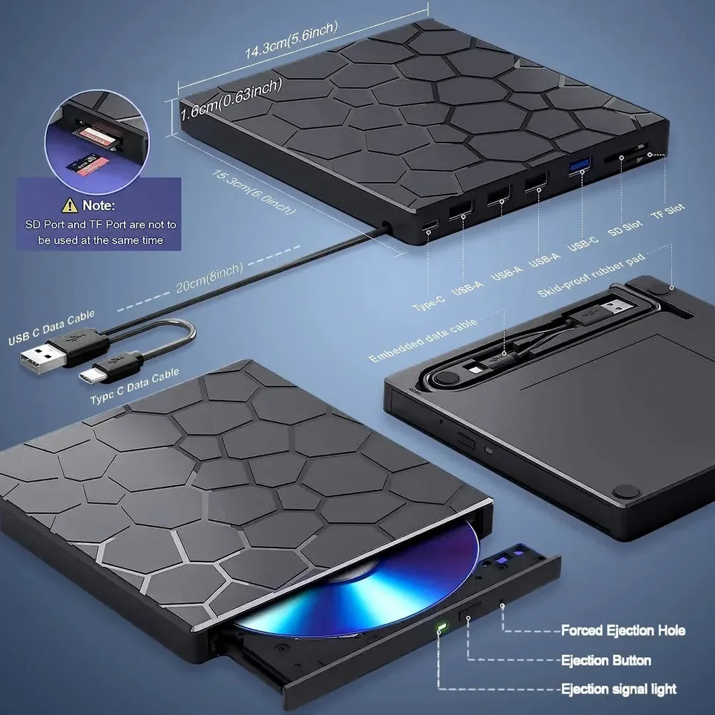 USB3.0 Type C External RW CD Player Burner Bluray Player 7 in 1 External CD DVD Drive External CD Reader For PC Laptop Desktop HIP