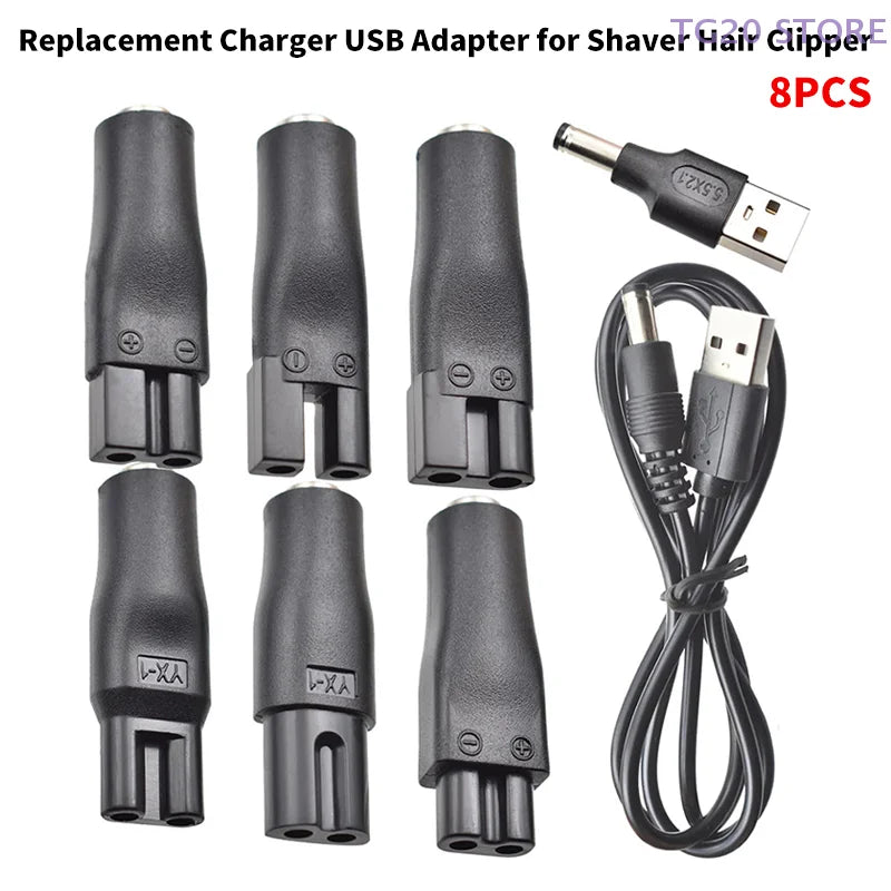 8-Pack 5V USB Replacement Charger Cable for Shavers & Clippers USB Charger Adapter HIP