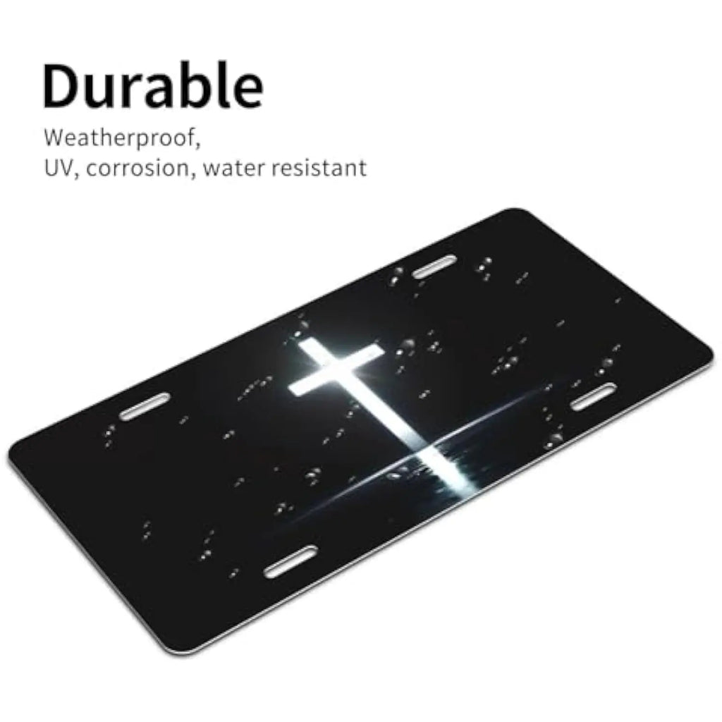 Christian Cross Aluminum License Plate – Glowing Faith Car Decor Decorative License Plate HIP