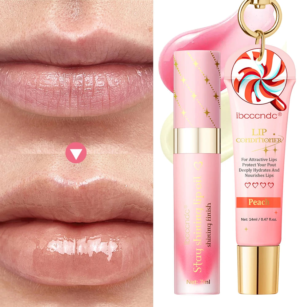 Lip Glosses Set Lip Duo Lip Gloss Combo with A Keychain Long Lasting Moisturizing Nourish Plumper Cosmetics HIP