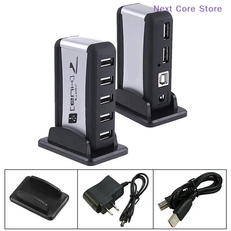 USB 7-Port Powered Hub with AC Adapter for PC & Laptop USB Hub HIP