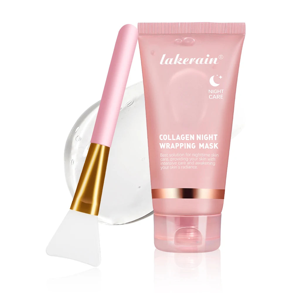 Korean Collagen Wrapping Facial Mask Night Repair Moisturizing Brightening Rejuvenation Mask Improve Skin Elasticity Glowy Skin HIP and brush