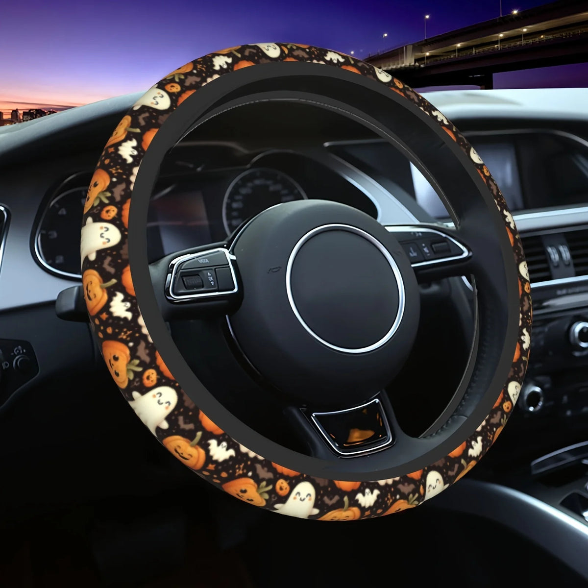 Halloween Neoprene Steering Wheel Cover – Ghosts & Pumpkins Steering Wheel Cover HIP