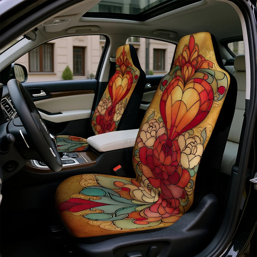 Stained Glass Floral Heart Car Seat Covers – Set of 2 Car Seat Covers HIP
