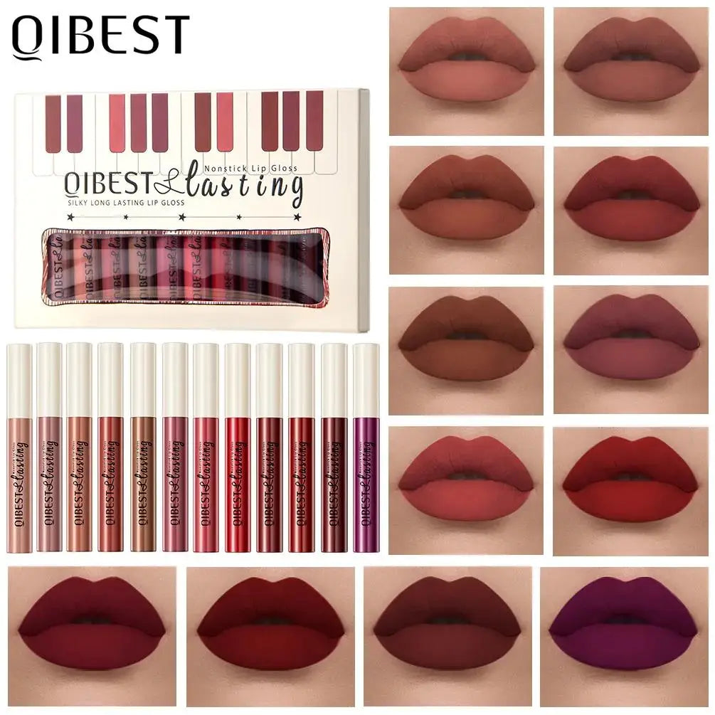 QiBest 12-Shade Matte Lip Gloss Set – Waterproof, Long-Lasting Matte Lip Gloss Set HIP