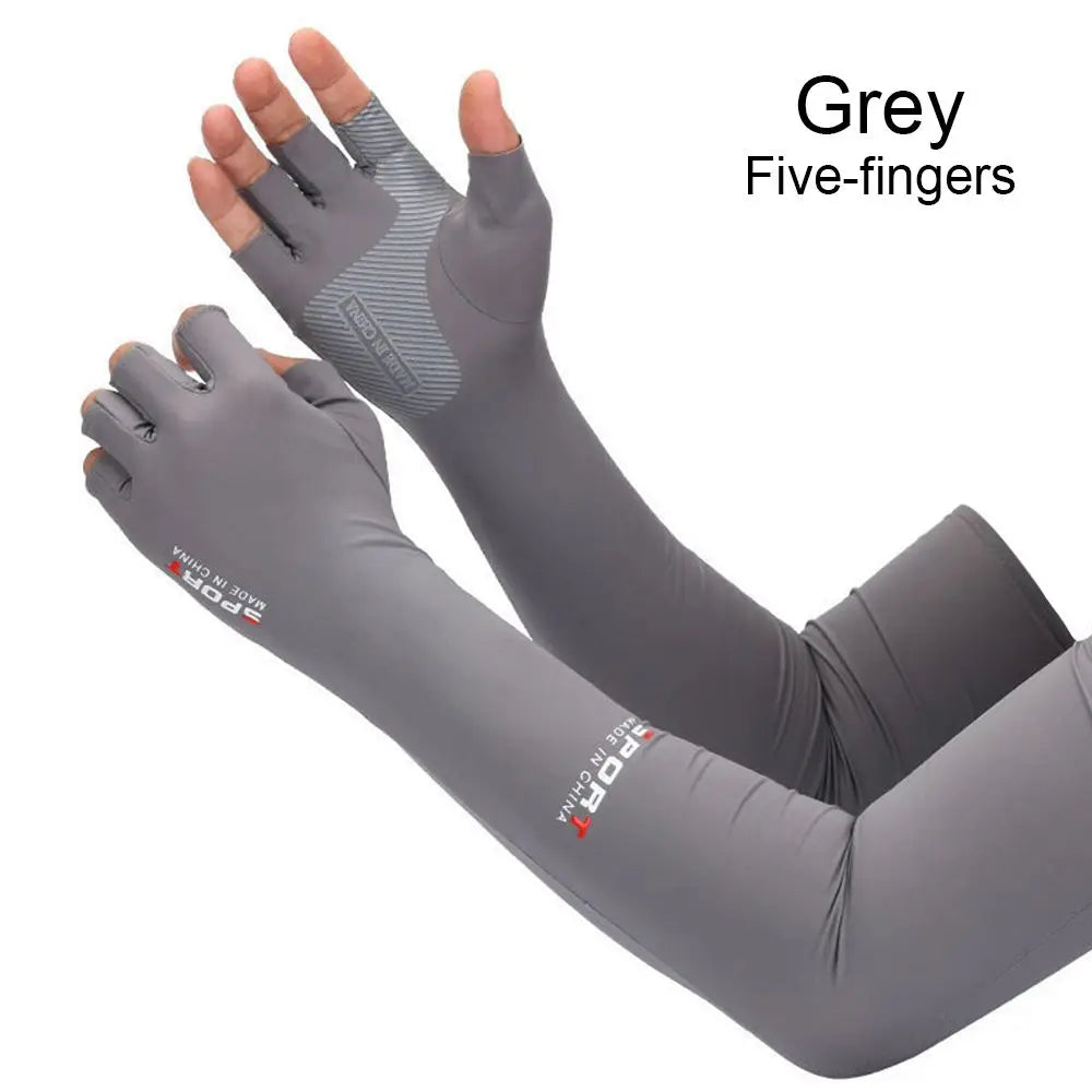 Five-Finger Ice Silk Arm Sleeves – UV Sun Protection Sport UV Arm Sleeves HIP Gray Five-fingers