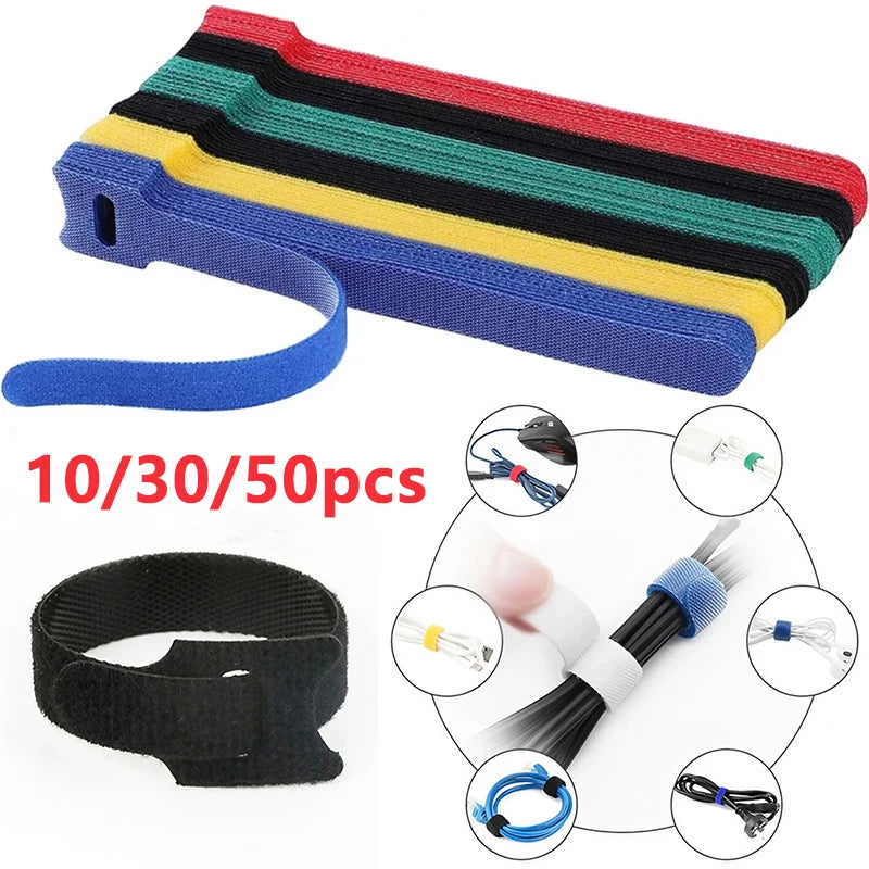 Reusable Hook & Loop Cable Ties – Wire Organizer Straps Reusable Cable Ties HIP 30PCS Black