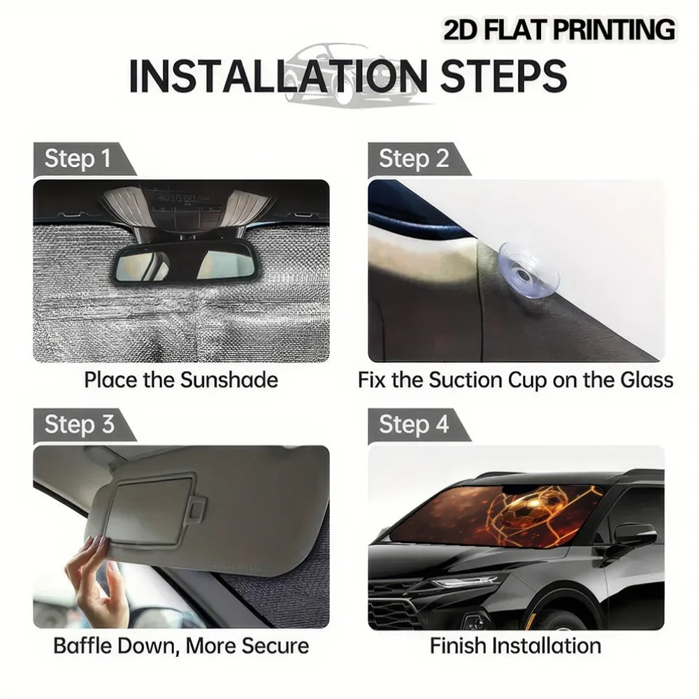 Golden Soccer Ball Car Sun Visor – Polyester Suction Cup Car Sun Visor Cover HIP