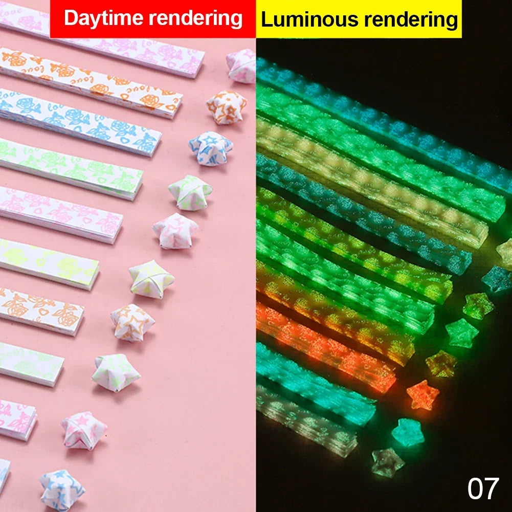210pcs/lot Happy Glow in Dark Lucky Star Origami Fluorescence Folding Strip Paper Best Wishes Handcraft Gift Craft Paper Decor HIP 07