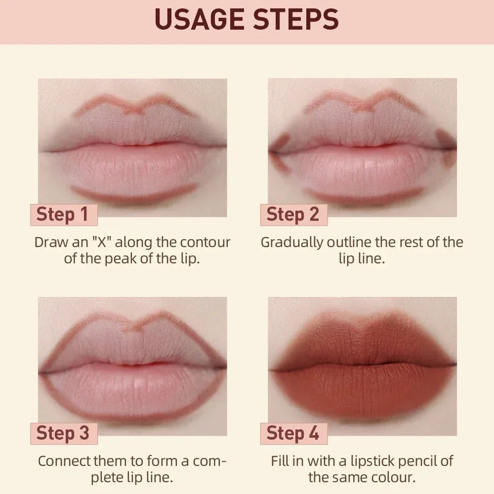 QIBEST Lipliner Pencil Lipstick Set Matte Nude Red Contour Tint Lipstick Long Lasting Non-stick Cup Lipliner Makeup Lip Stain HIP