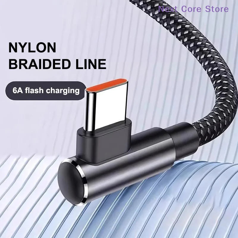 90° Elbow 6A USB-C Fast Charging Cable – Nylon Braided USB-C Charging Cable HIP