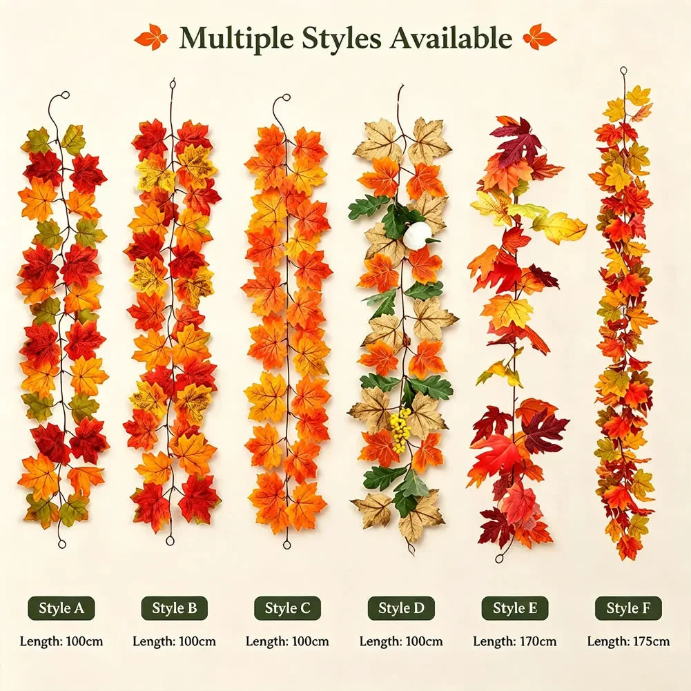 1/1.7M Artificial Maple Leaf Vine Flower Wreath Autumn Harvest Decor Halloween Wall Outdoor Door Window Decor Home Decor Garden HIP