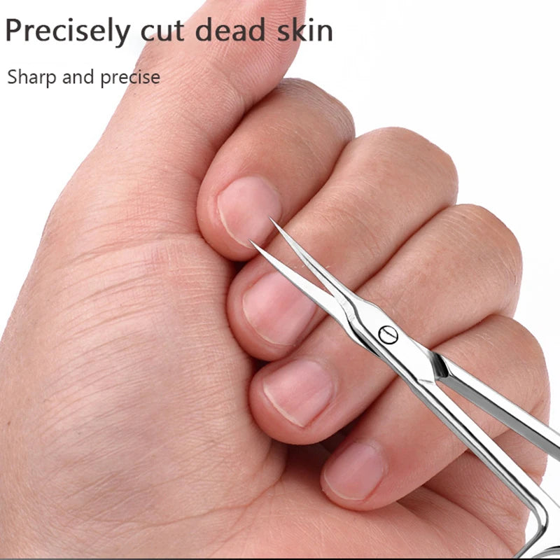 Stainless Steel Curved Tip Thin Blade Cuticle Scissors Nail Clippers Trimmer Dead Skin Remover Manicure Tools Eyebrow Toos HIP